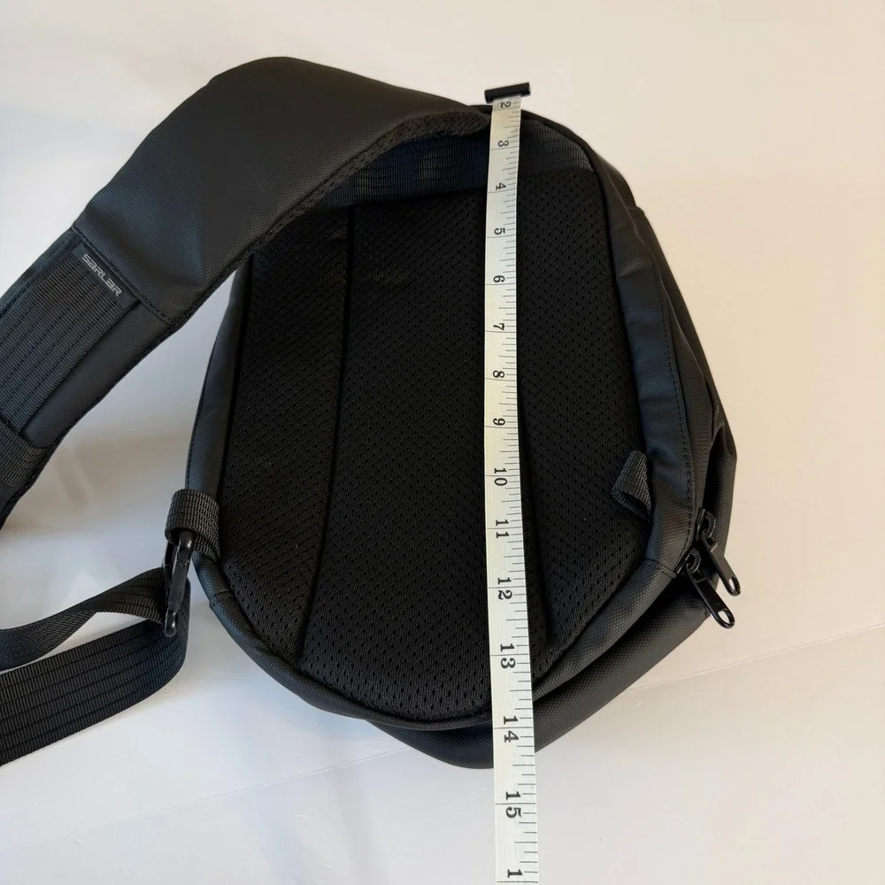 Sarlar Hard Shell Sling Bag Black Geometric Crossbody USB Charging Port Travel
